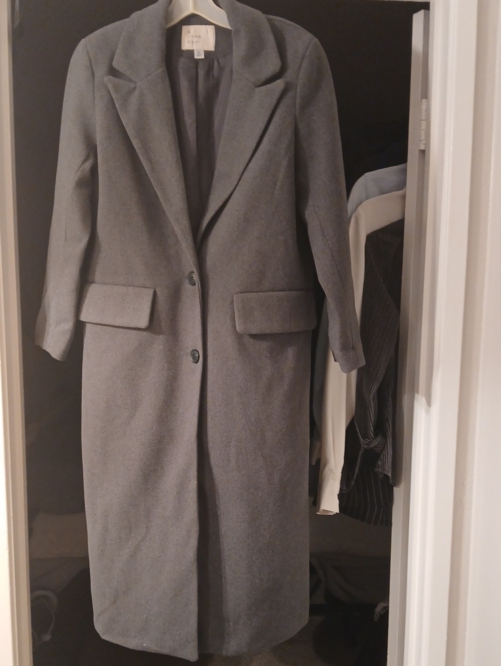 a new day Gray Long Single-Breasted Faux Wool Trench Coat